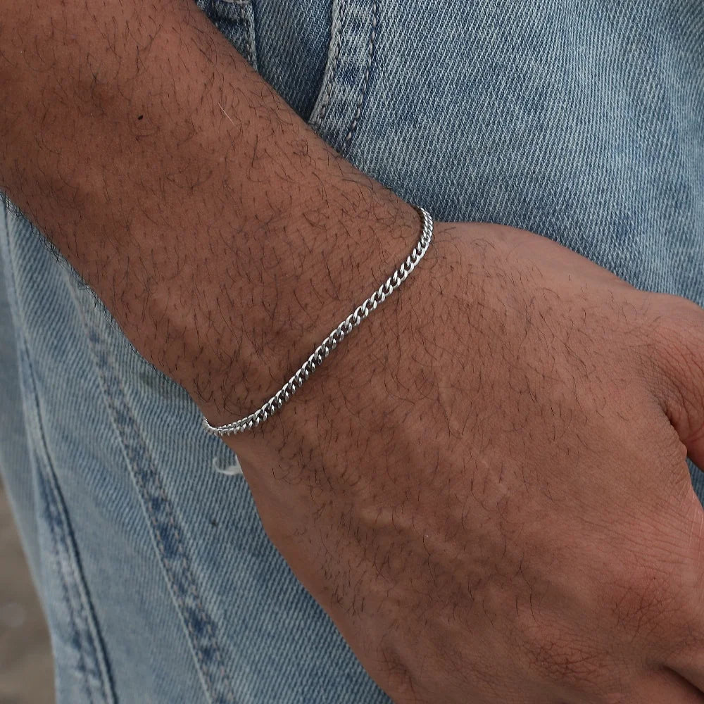 Pulsera de cadena cubana de acero inoxidable de 3 mm - Pulsera de puño abierto ajustable para hombres | Accesorio de joyería de moda urbana hip hop