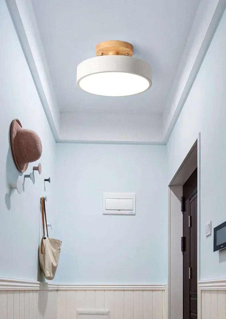Lámpara de techo redonda de madera nórdica – Moderna lámpara de montaje empotrado para pasillo, dormitorio, baño, comedor y entrada