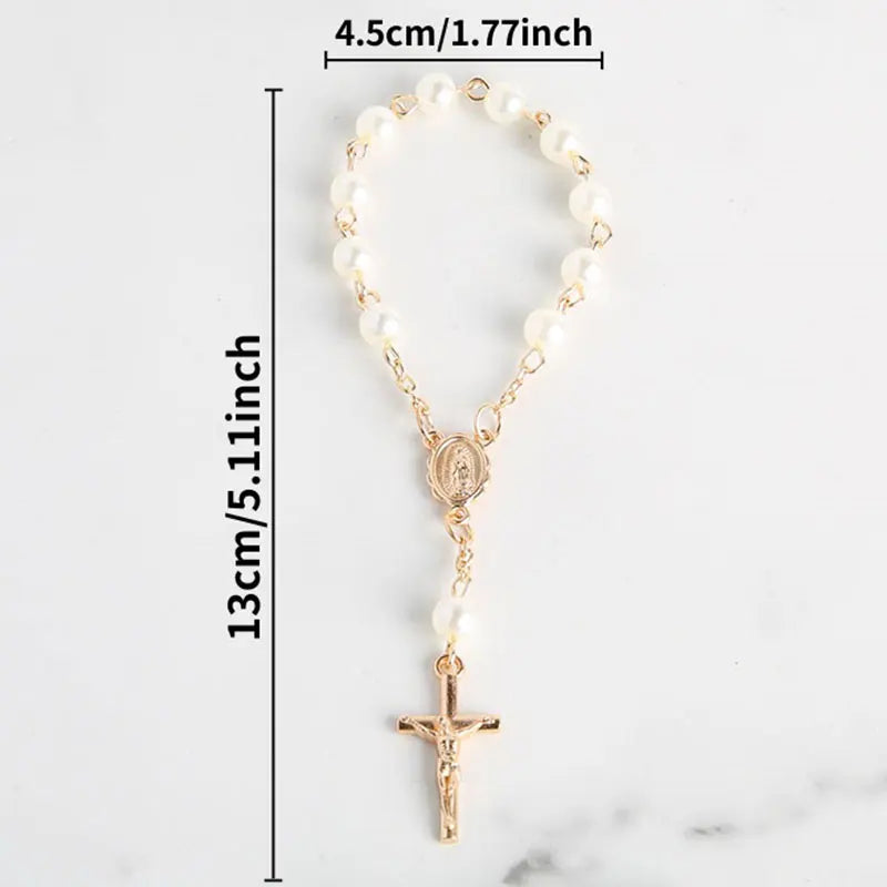 Mini Chapelet Cadeaux de Baptême – Bracelet Chapelet Perles Croix Catholique, Cadeaux Souvenirs Communion & Baptême, Faveurs Religieuses pour Célébrations de Baptême (10-100pcs)