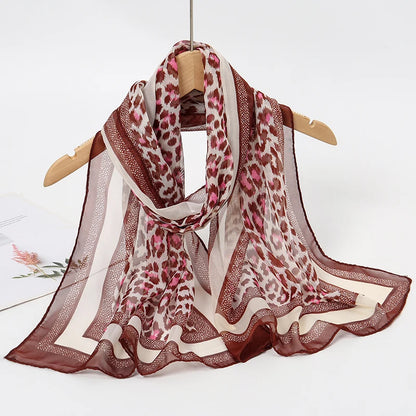 Women's Printed Chiffon Scarf Shawl – Lightweight Silk-Feel Long Wrap for Beach, Travel & Outdoor Wear, Fashion Headband Accessory