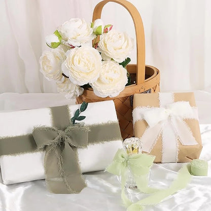 Ruban de soie en mousseline effilochée de 5 m – Ruban fait main déchiré pour bouquet de mariage et emballage cadeau