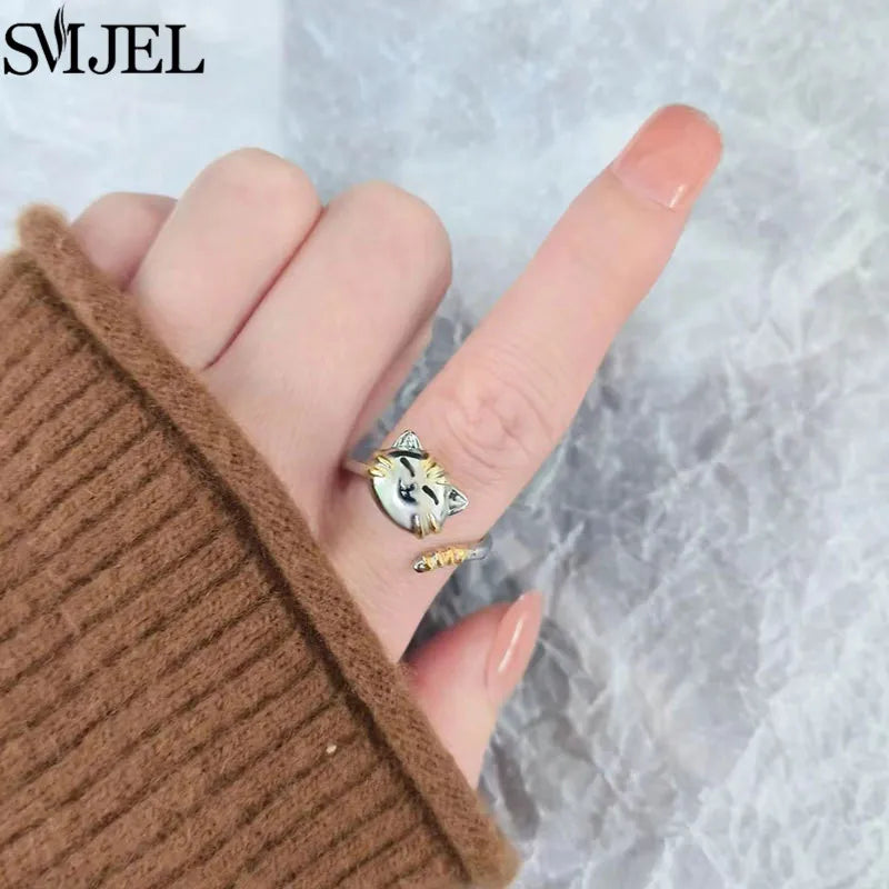Cherry Blossom Rotating Fidget Spinner Ring – Cute Cat, Bee, Bunny & Butterfly Anti-Anxiety Ring for Women | Adjustable Stress Relief Jewelry
