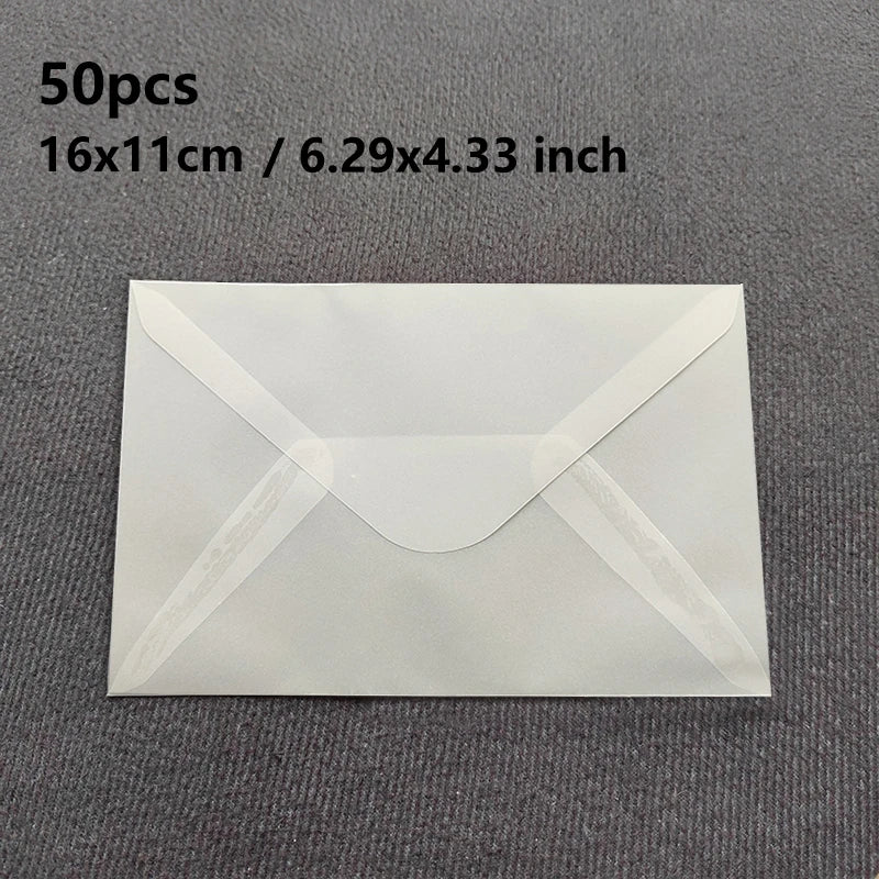 Lot de 50 enveloppes vierges translucides pour invitations, cartes postales, cartes de mariage, courriers professionnels et cartes cadeaux
