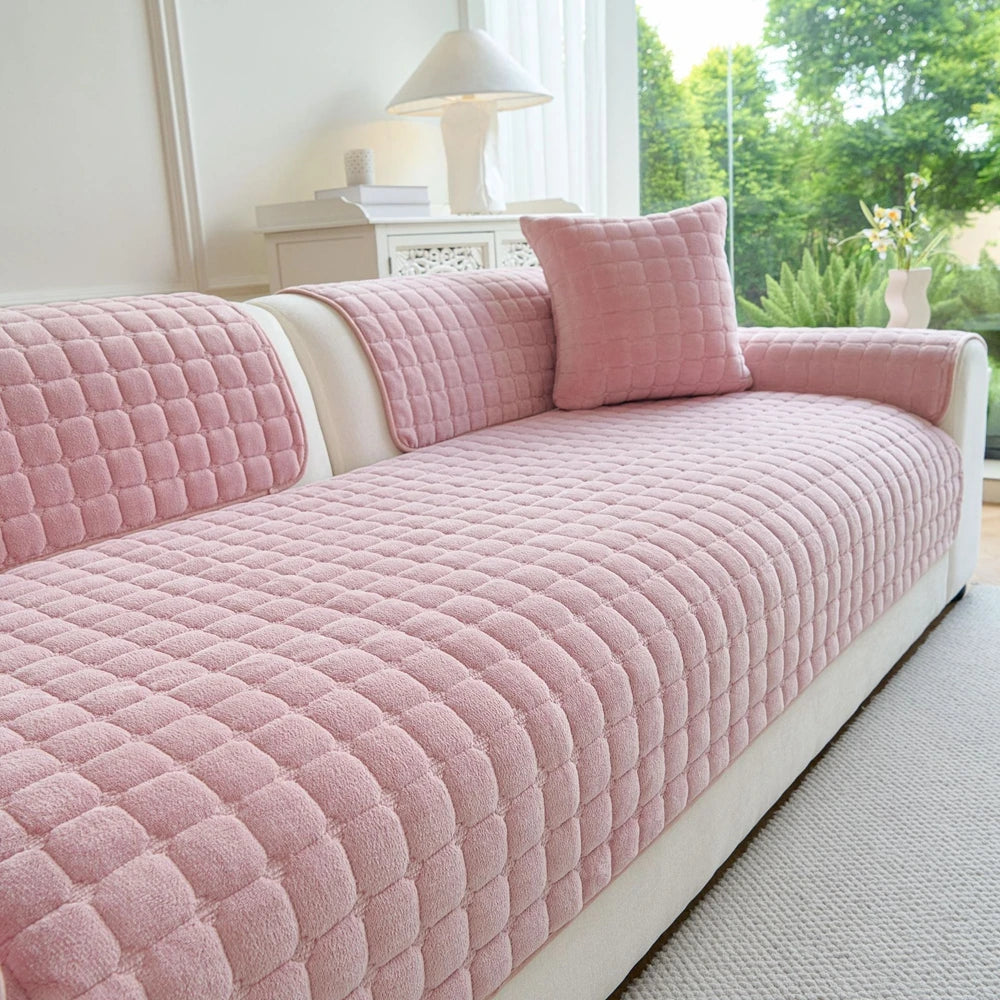 Soft Flannel Non-Slip Sofa Cover – Quilted Furniture Protector for Couch & Living Room Sofa, Warm 1-Seat Cushion Cover