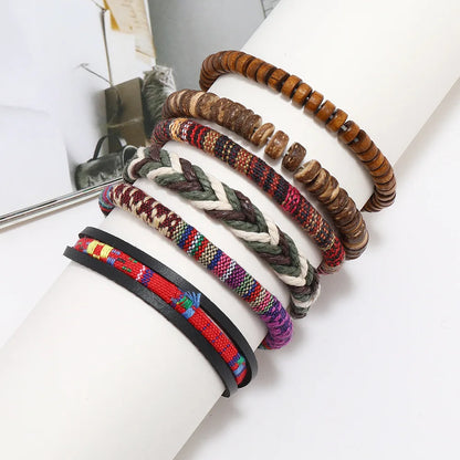 Bohemian Leather Bracelet for Men – Hand-Woven Wooden Bead Charm Bracelet | Vintage Fashion Jewelry Gift for Him