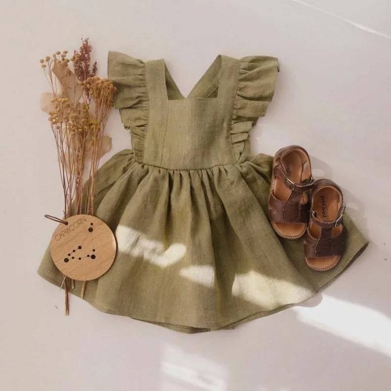 Vestido de verano 100% algodón para niña pequeña, vestido de bebé con volantes en las mangas para bebés e infantes