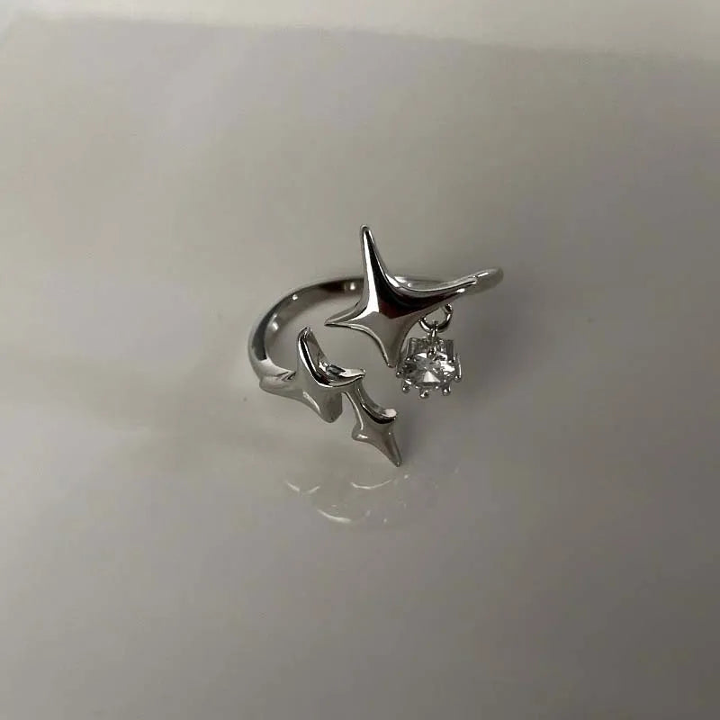 Anillo Ajustable Vintage Cruz y Estrella Irregular – Anillo Abierto Gótico Punk Plateado para Pareja, Hombre y Mujer | Joyería de Regalo Y2K E-Girl