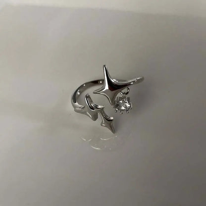 Anillo Ajustable Vintage Cruz y Estrella Irregular – Anillo Abierto Gótico Punk Plateado para Pareja, Hombre y Mujer | Joyería de Regalo Y2K E-Girl