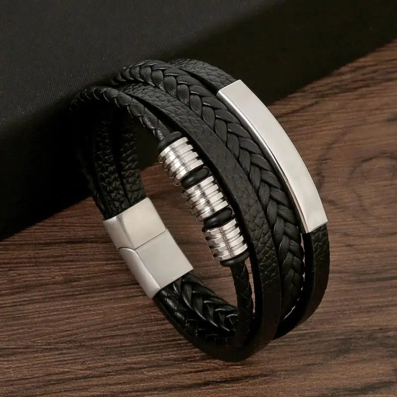 Pulsera de cuero clásica para hombre – Pulsera multicapa tejida a mano para hombre | Accesorio de joyería de moda casual, regalo