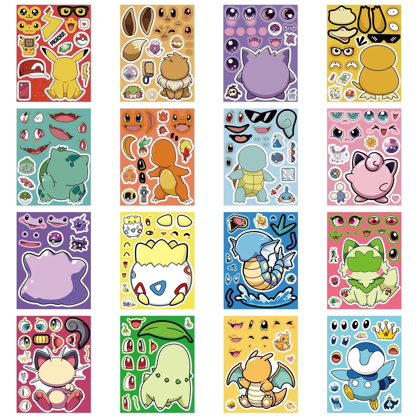 Pokémon DIY Puzzle Sticker Set – 16/32pcs Make-a-Face Cartoon Jigsaw Toys for Kids (Pikachu & Charizard)