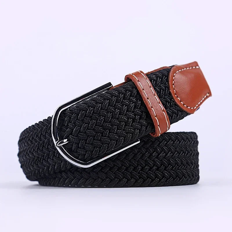 Ceinture élastique tressée unisexe en toile tissée, à boucle ardillon, pour jeans (107/120/130cm)