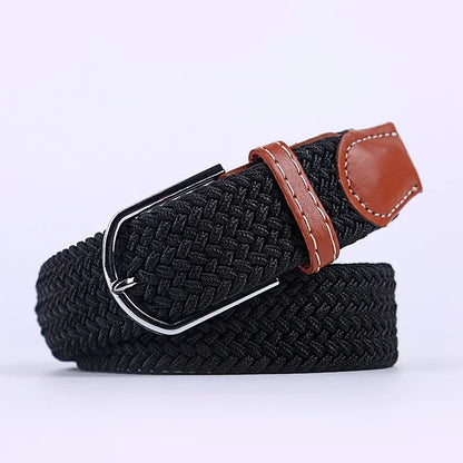 Ceinture élastique tressée unisexe en toile tissée, à boucle ardillon, pour jeans (107/120/130cm)