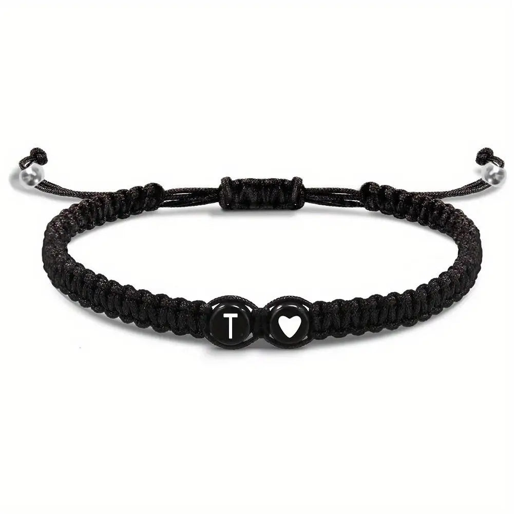 A–Z Initial Heart Braided Bracelet – Personalized Adjustable Name Charm Bracelet for Women & Men | Friendship Jewelry Gift