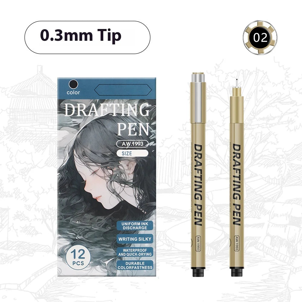 Manga Black Fineliner Marker Set – 1/6/9/12PCS Fine Tip Drawing Pens for Sketching, Comics & Art