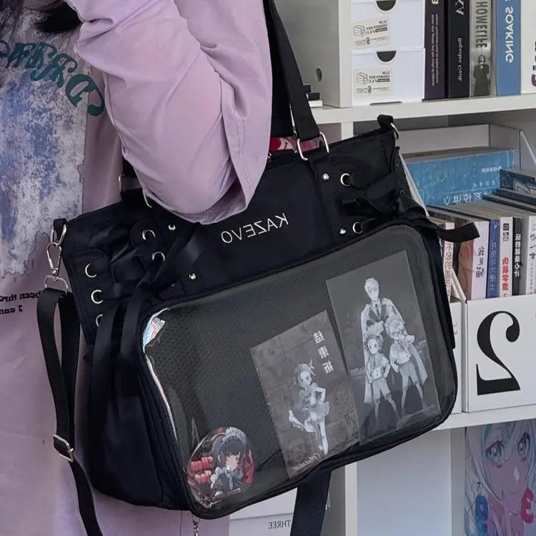 Bolso Bandolera con Lazo Estilo Universitario – Bolso de Hombro de Gran Capacidad para Chicas, Bolso Ita de Moda JK, Bolso de Mano con Acento de Lazo para Libros Escolares, Material Escolar y Uso Diario