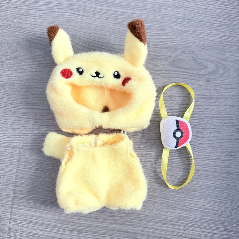 Kawaii Labubu Cartoon Plush Doll Clothes Set – Psyduck, Slowpoke & Charmander Outfit with Backpack, Fashion Mini Doll Accessories