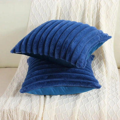 Faux Rabbit Fur Throw Pillow Cover - Ultra Soft Striped Decorative Cushion Cover for Sofa, Bed & Living Room (40x40 & 45x45 cm)