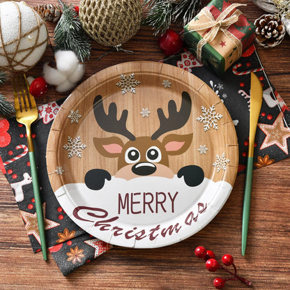 9-Inch Merry Christmas Paper Plates – Santa Claus, Christmas Tree & Elk Round Disposable Plates for Xmas Party & Table Decor