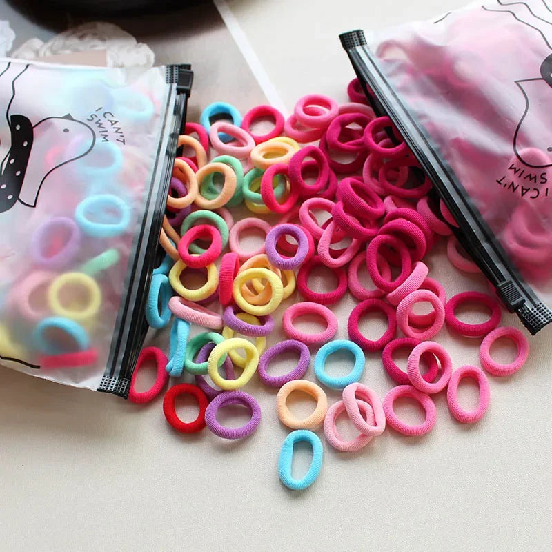 100PCS Kids Elastic Hair Bands – 2CM Nylon Hair Ties for Girls & Babies | Colorful Stretch Hair Accessories for Children