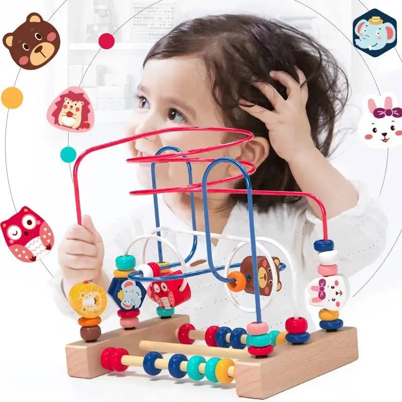 Jouet Montessori en bois de montagnes russes – Labyrinthe de perles pour bébé, boulier d'apprentissage des mathématiques pour les tout-petits de 1 à 3 ans, cadeau de développement éducatif précoce