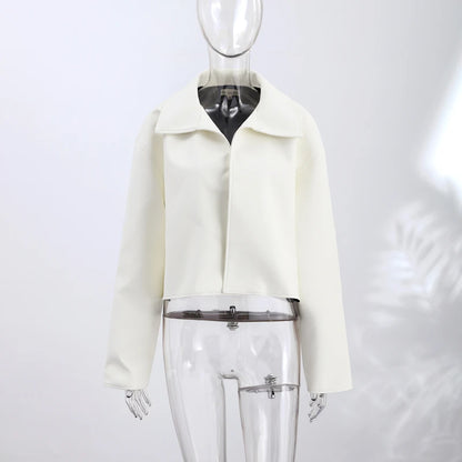 Women’s PU Leather Jacket – Long-Sleeve Stand Collar Zip-Up Coat, Casual Streetwear Outerwear for Autumn & Winter