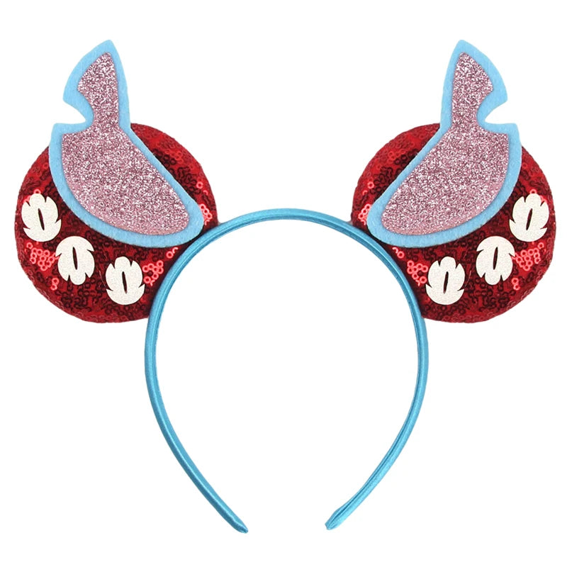 Diadema de orejas de Mickey Mouse de Lilo & Stitch – Lazo de lentejuelas de 5" Accesorio para el cabello de dibujos animados para mujeres y niñas | Diadema para fiestas y festivales