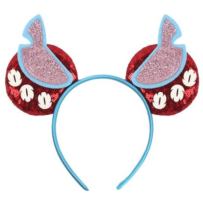 Diadema de orejas de Mickey Mouse de Lilo & Stitch – Lazo de lentejuelas de 5" Accesorio para el cabello de dibujos animados para mujeres y niñas | Diadema para fiestas y festivales