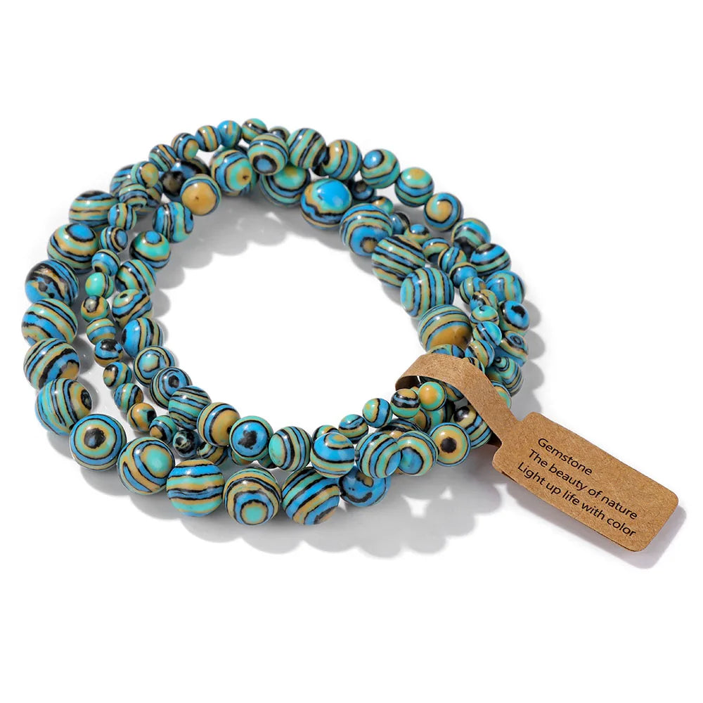 Set de 3 Pulseras de Cuentas de Piedra Natural – Agate Musgoso Indio, Rodonita y Cuarzo Cristal de 4mm/6mm/8mm para Hombres y Mujeres