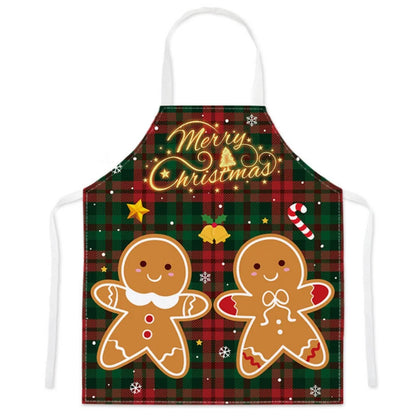 Christmas Cartoon Apron – Santa Claus, Deer & Xmas Tree Print Oil & Dustproof Parent-Child Apron for Kitchen, Baking & Cooking