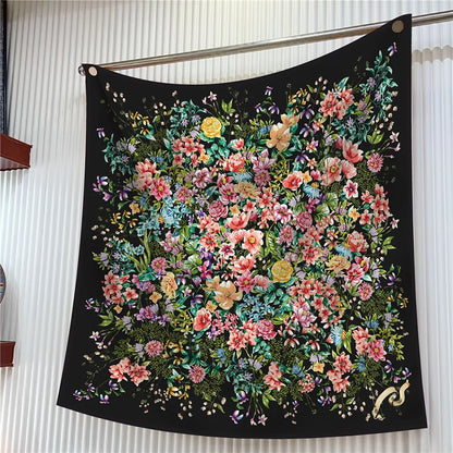 Foulard carré en soie 90 cm pour femme, motif floral, sergé de luxe, bandana, châle, hijab, cache-col, écharpe de tête