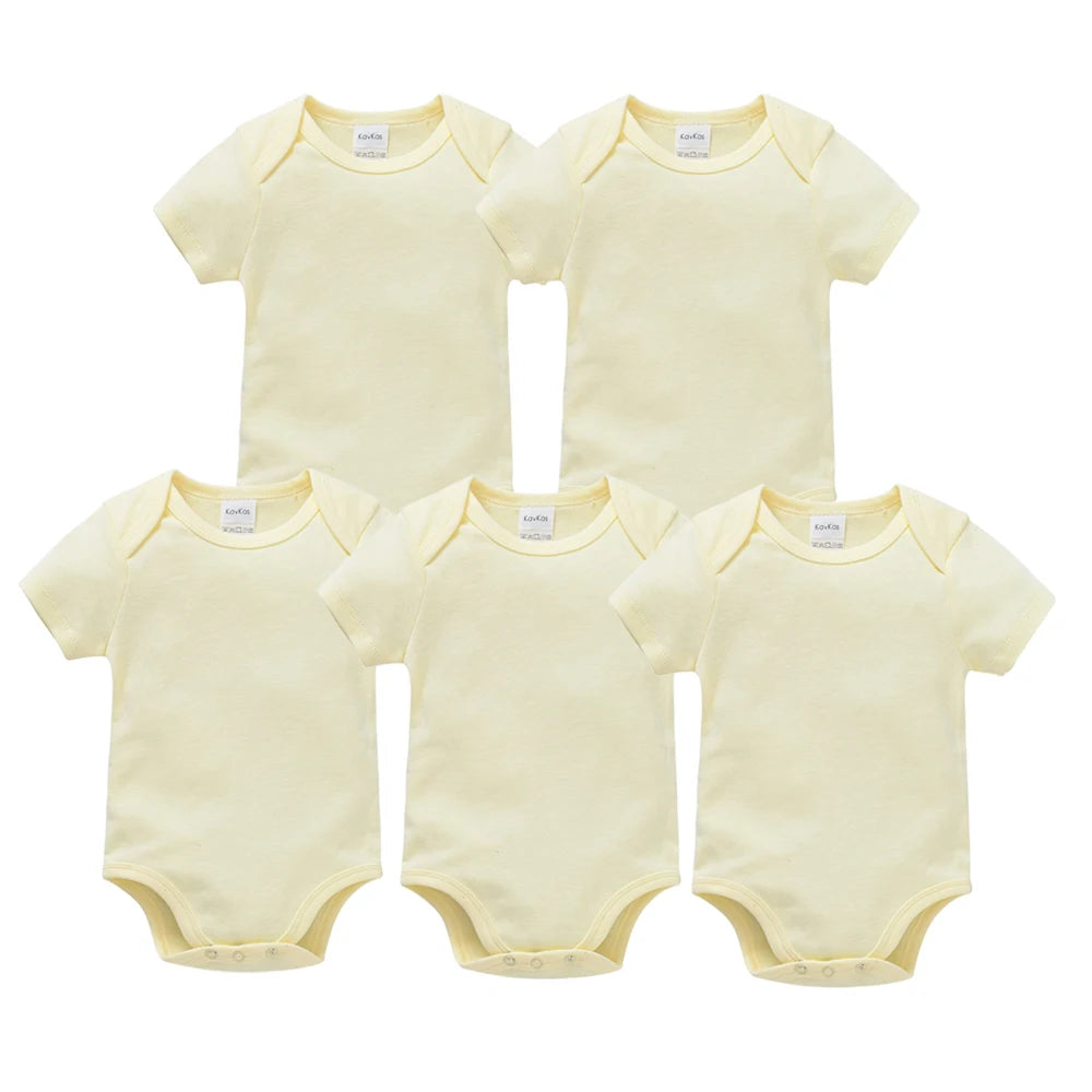 Kavkas Ropa de algodón para bebés – Juego de mamelucos de manga corta de 3 o 5 piezas para recién nacidos, para niños y niñas, mamelucos blancos sólidos de 0 a 24 meses, ropa suave de uso diario para bebés