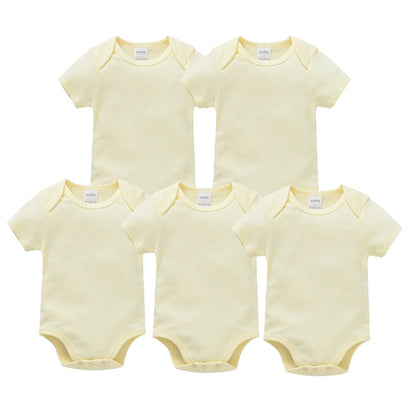 Kavkas Ropa de algodón para bebés – Juego de mamelucos de manga corta de 3 o 5 piezas para recién nacidos, para niños y niñas, mamelucos blancos sólidos de 0 a 24 meses, ropa suave de uso diario para bebés