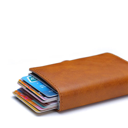 Cartera metálica para hombre con bloqueo RFID, de piel sintética, aluminio, tarjetero delgado