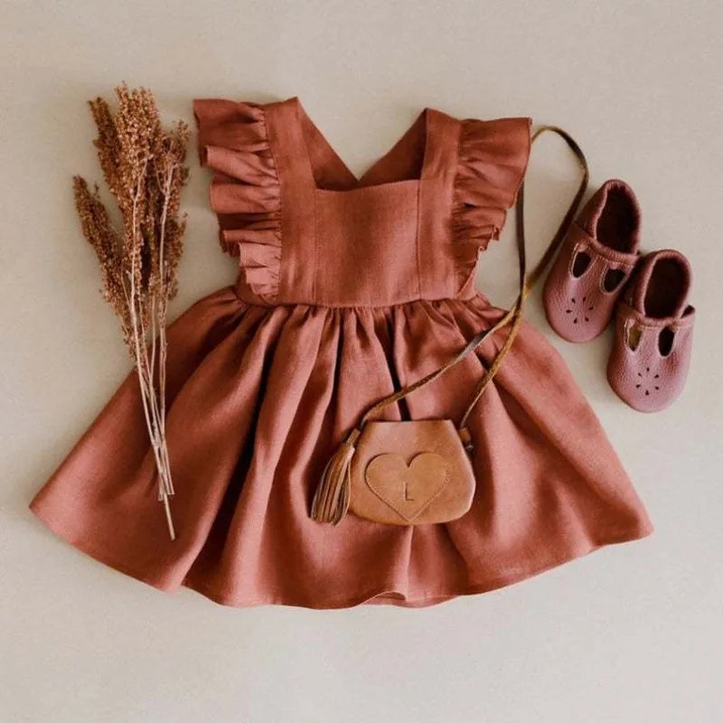 Vestido de verano 100% algodón para niña pequeña, vestido de bebé con volantes en las mangas para bebés e infantes