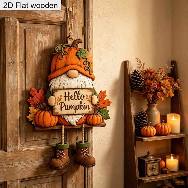Pumpkin Maple Leaf Dwarf 2D Wooden Hanging Sign – Farmhouse Fall Harvest Wall & Front Door Decor for Autumn, Thanksgiving & Holiday Gifts