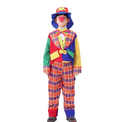 Child Clown Cosplay Costume Set – Coat, Shirt, Pants, Hat & Necktie Outfit for Halloween & Party Performance