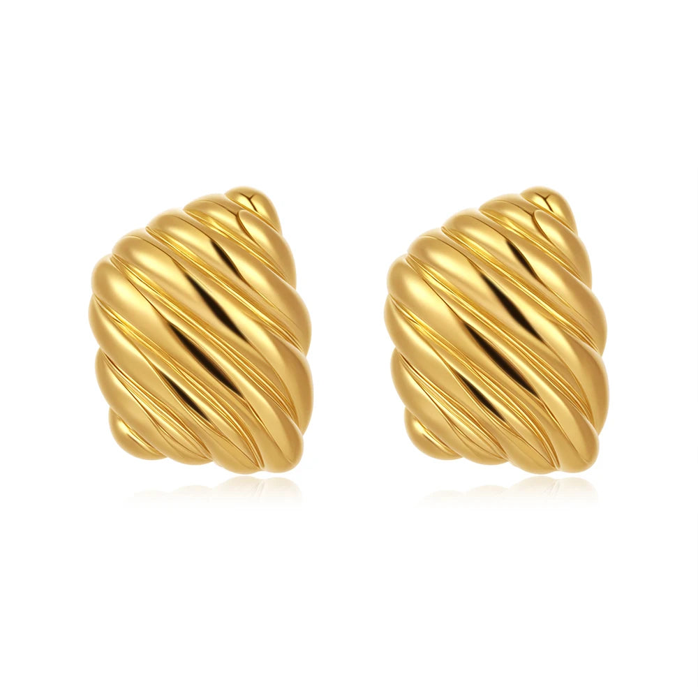 Pendientes de Moda Llamativos de Acero Inoxidable Chapado en Oro Círculo Geométrico Retorcido Vintage para Mujer