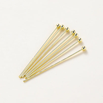 100-Piece 14K & 18K Gold Plated Brass Head Pins Set (16–50mm) – Ball, Flat & Eye Pins for DIY Jewelry Making & Crafts