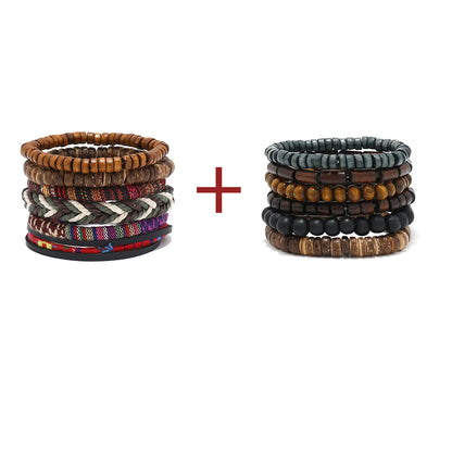 Bohemian Leather Bracelet for Men – Hand-Woven Wooden Bead Charm Bracelet | Vintage Fashion Jewelry Gift for Him