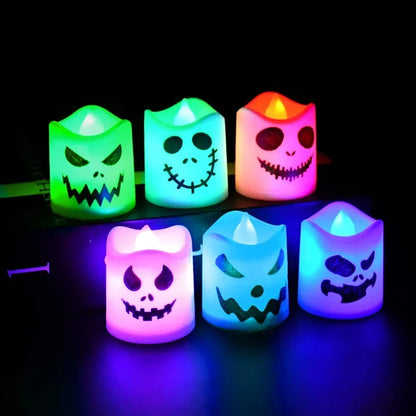 6PCS Halloween LED Ghost and Pumpkin Candle Lights, Glowing Flameless Candles, Spooky Haunted House Props, Halloween Party, Bar and Home Decorations