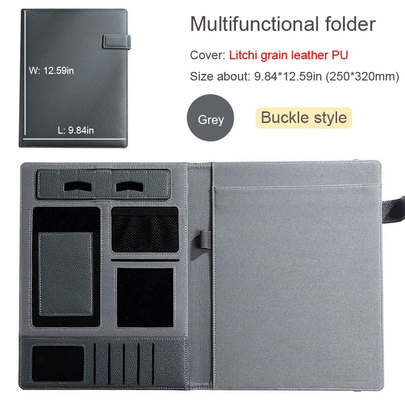 A4 PU Leather Padfolio Folder – Multifunction Document Holder & Business Portfolio Organizer for Men & Women