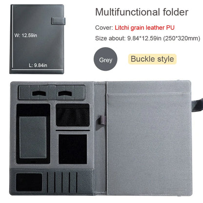 A4 PU Leather Padfolio Folder – Multifunction Document Holder & Business Portfolio Organizer for Men & Women