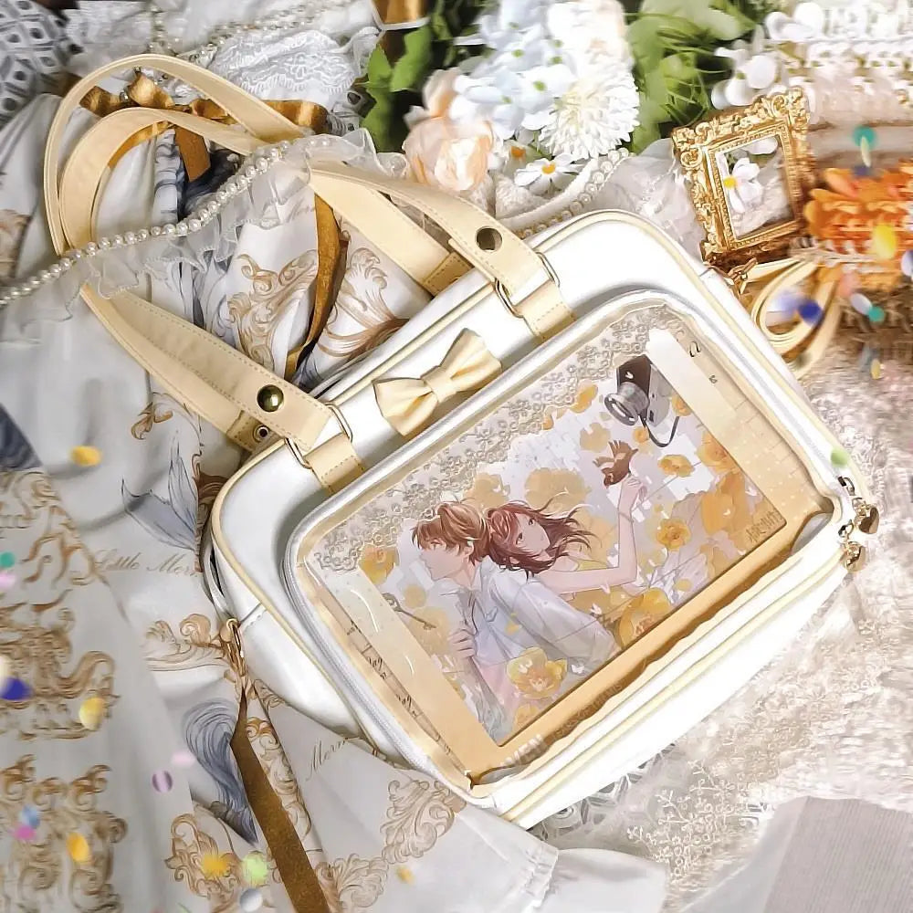 Bolso Y2K lindo con moño Ita – Bolso de hombro transparente para mujer y niña, bolso tote de exhibición de insignias DIY, bolso bandolera de moda Lolita con diseño de moño Kawaii