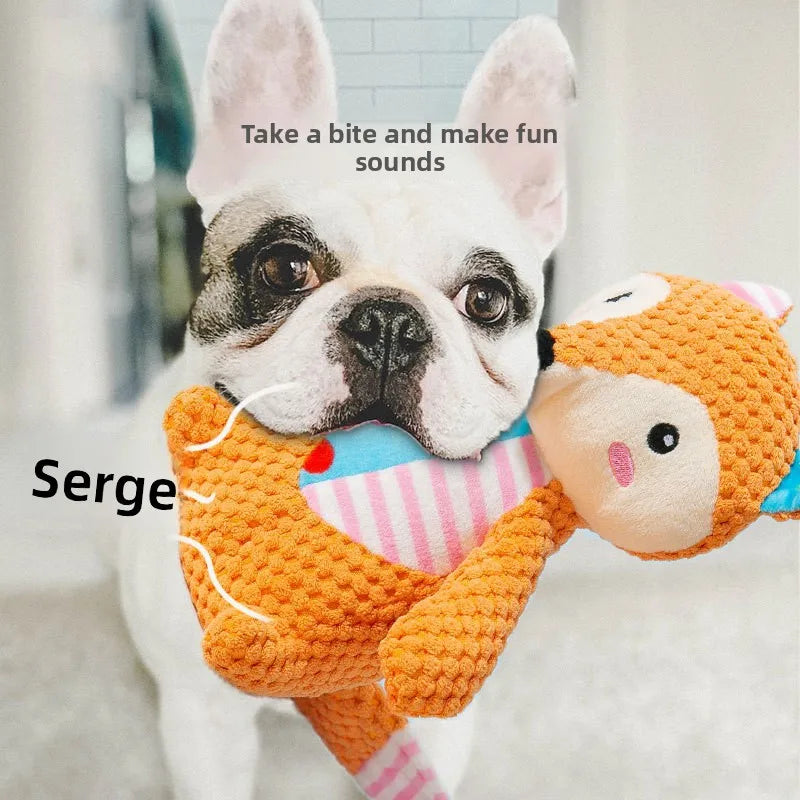 Cute Animal Plush Dog Toy – Bite-Resistant Squeaky Chew Toy with Sound for Interactive Play & Teeth Cleaning, Fox & Elephant Designs