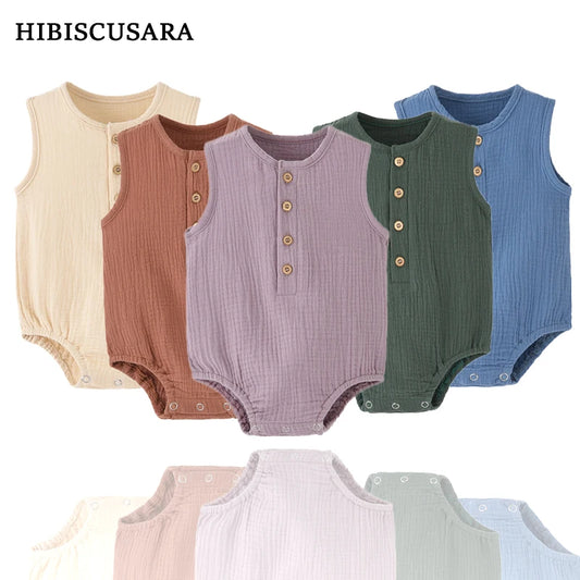 Mameluco de verano 100% algodón y lino para recién nacidos – Bodysuit sin mangas suave y transpirable para bebés y niñas