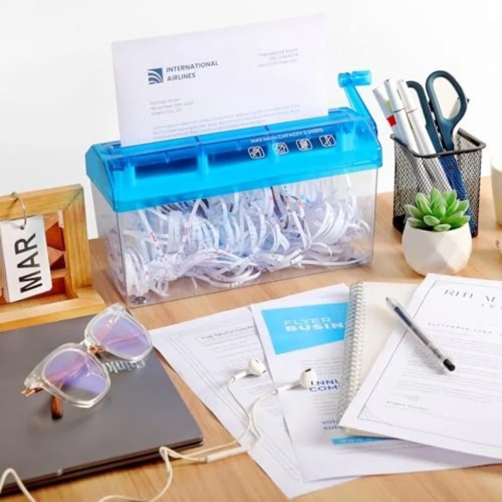 Mini Manual Paper Shredder – ABS Hand-Crank Document Shredder with Transparent Design, Eco-Friendly Portable Cutting Tool for Home & Office