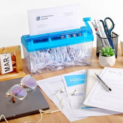 Mini Manual Paper Shredder – ABS Hand-Crank Document Shredder with Transparent Design, Eco-Friendly Portable Cutting Tool for Home & Office