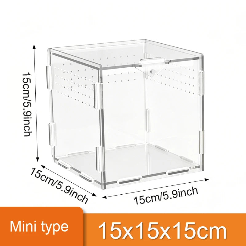 Clear Acrylic Reptile Terrarium Breeding Box – Transparent Nano Habitat Enclosure for Turtles, Arboreal Tarantulas, Bearded Dragons & Small Reptiles