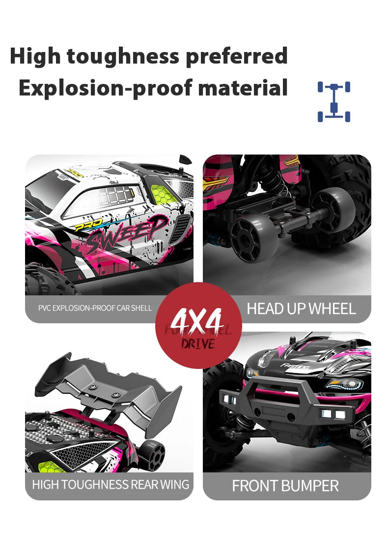 ZWN 1:16 4WD RC Monster Truck 50KM/H y 70KM/H Coche de Derrape de Alta Velocidad con Luces LED y Control Remoto 2.4GHz
