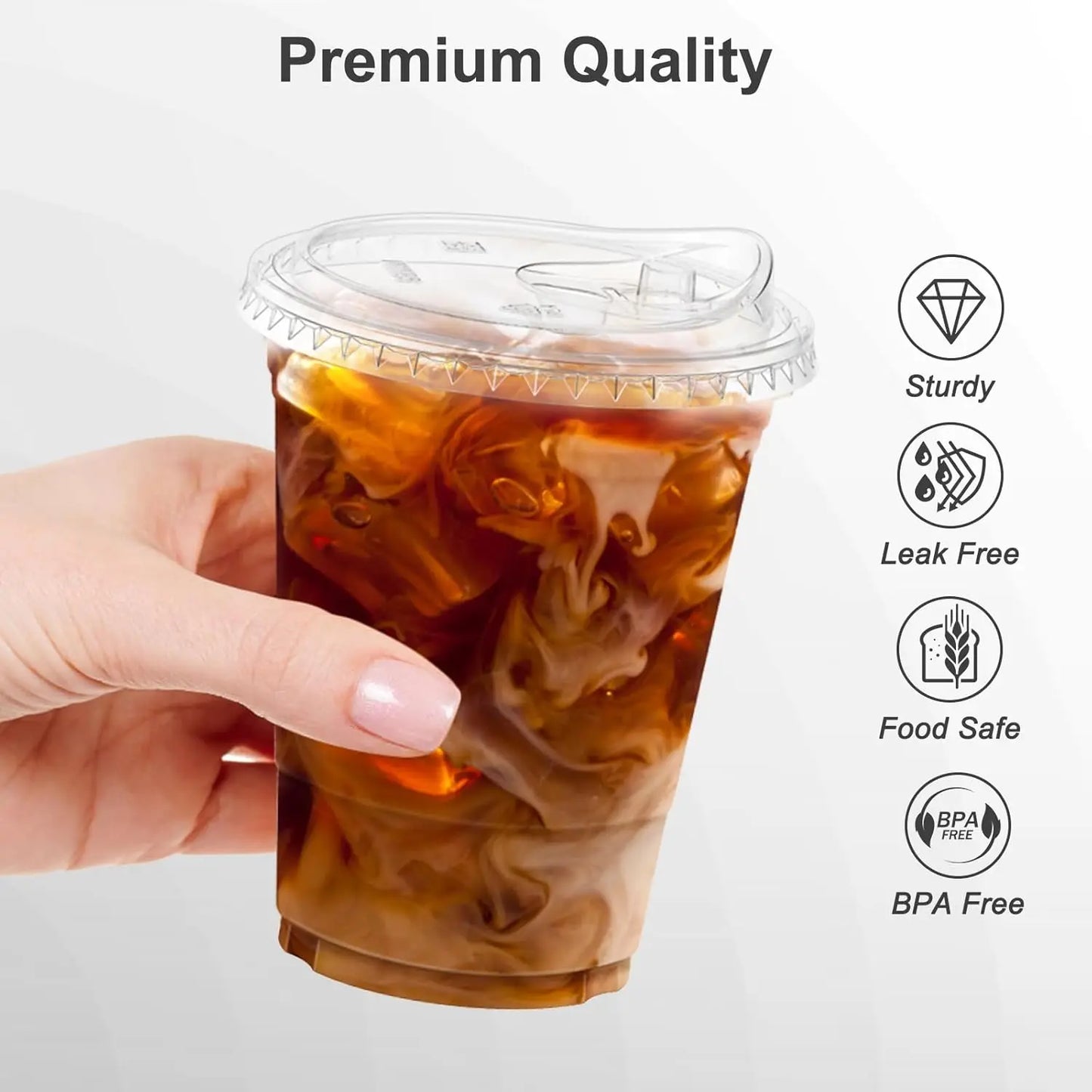 16oz/20oz Clear Plastic Cups with Lids – Disposable Iced Coffee Cups with Sip Lids, Sturdy Smoothie Cups for Cold Drinks, Takeout Beverages & Party Supplies